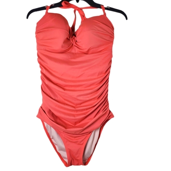 Victoria's Secret Halter Ruched Rose Coral One-Piece Swimsuit - Picture 1 of 12